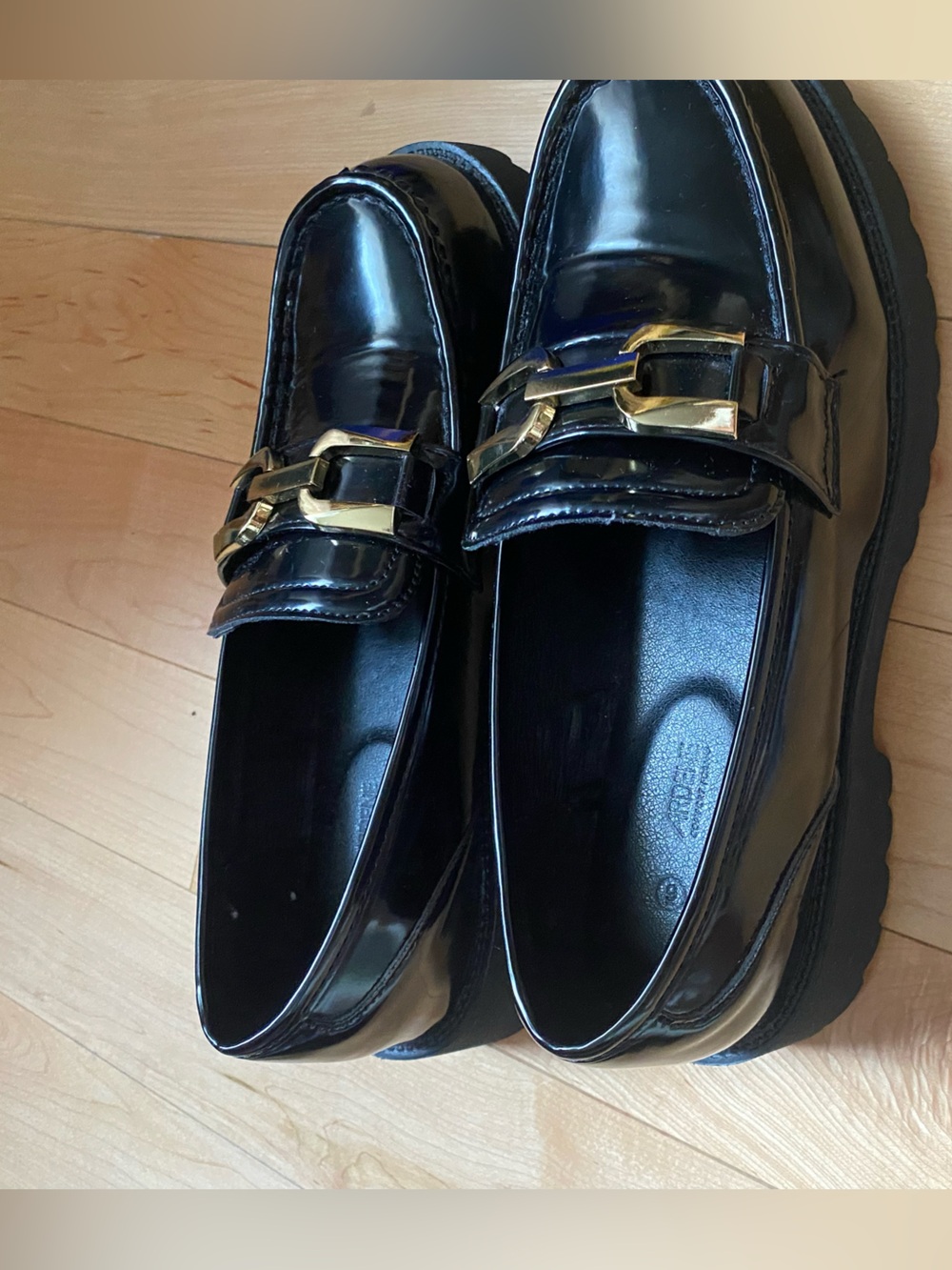 Black Loafers with Gold Chain Hardware